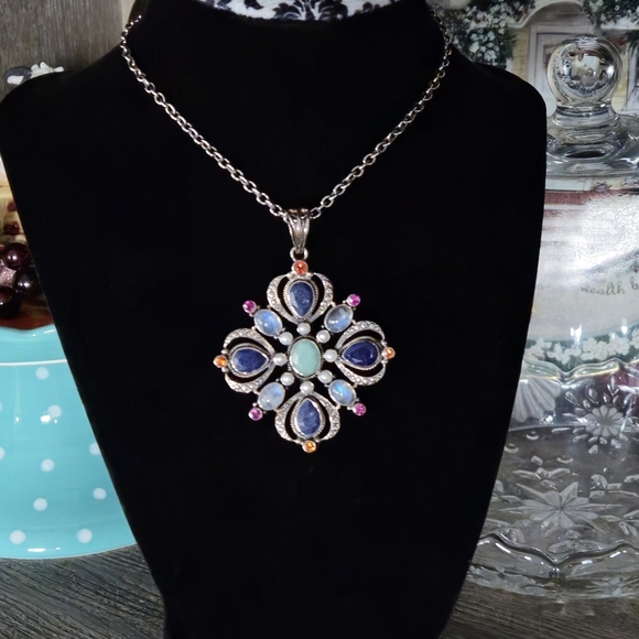 ***SOLD******NICKY BUTLER 925 Sterling Silver Lapis Moonstone Topaz Necklace - Picture 5 of 16